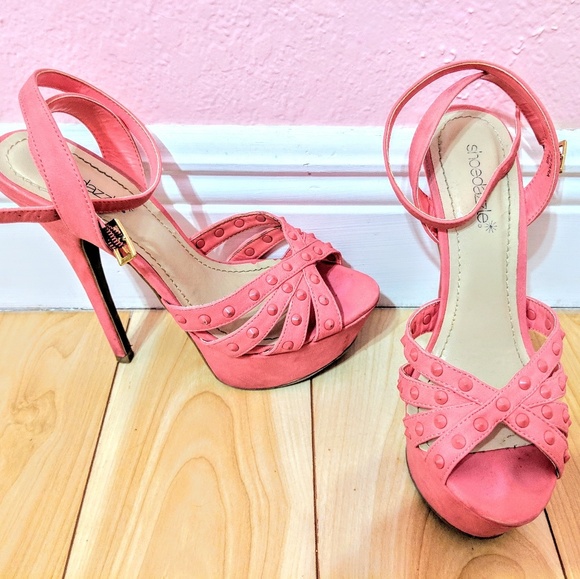 ShoeDazzle Coral Sandal Stiletto Heels with Studd - Picture 1 of 7